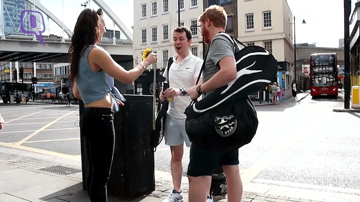 Dating expert Hayley Quinn on a social experiment with men on a London street. (Photo: AP screengrab)