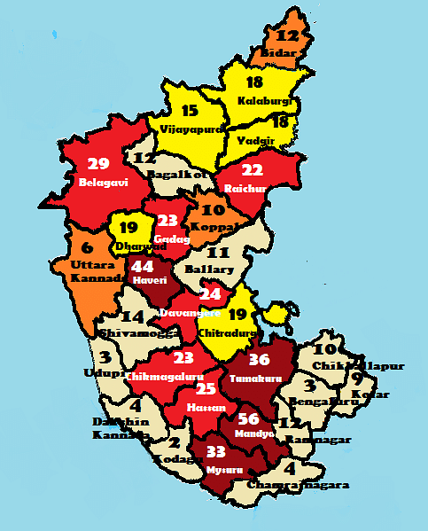  A map  shows that a farmer has committed suicide in every district of Karnataka this year. 