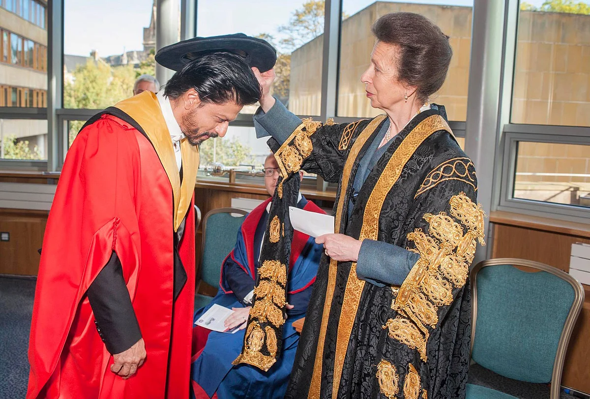 SRK receiving his degree from the University’s Chancellor, HRH The Princess Royal.