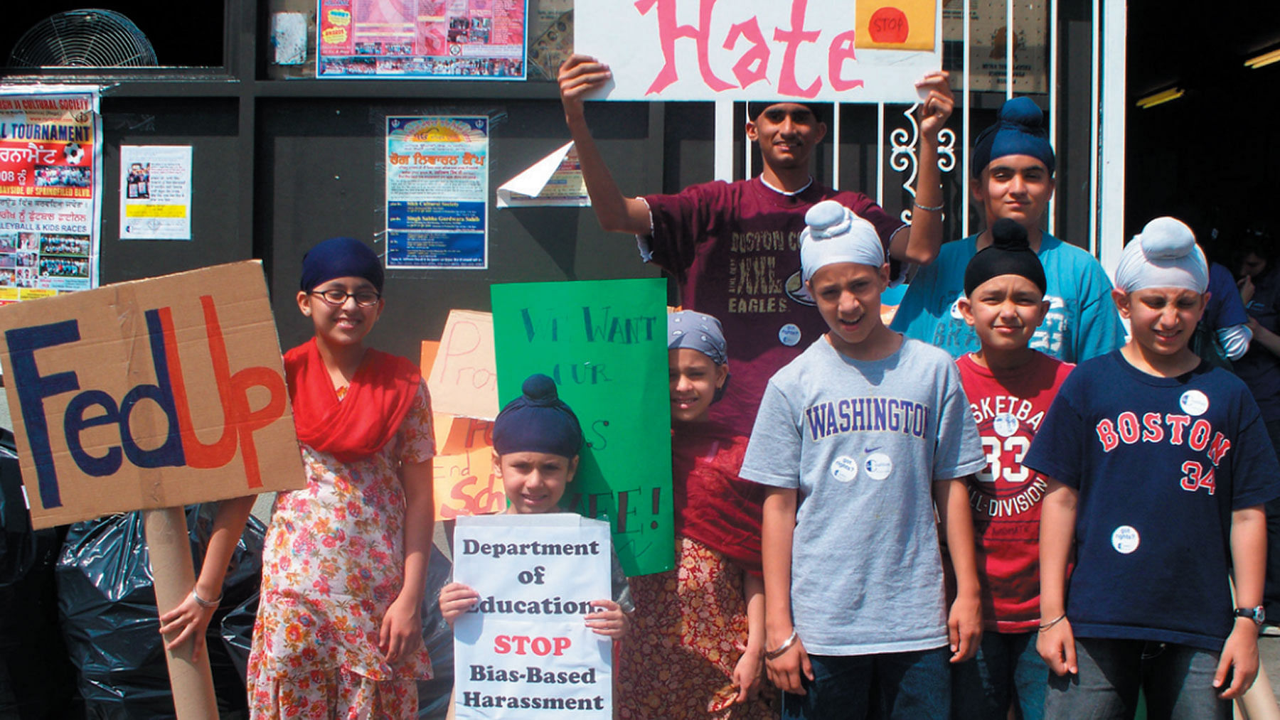 Sikh children protesting against bullying. (Courtesy: <a href="http://www.sikhcoalition.org/documents/pdf/WhatSikhsShouldKnowAboutBiasBasedBullyinginNYCSchools.pdf">The Sikh Coalition</a>)
