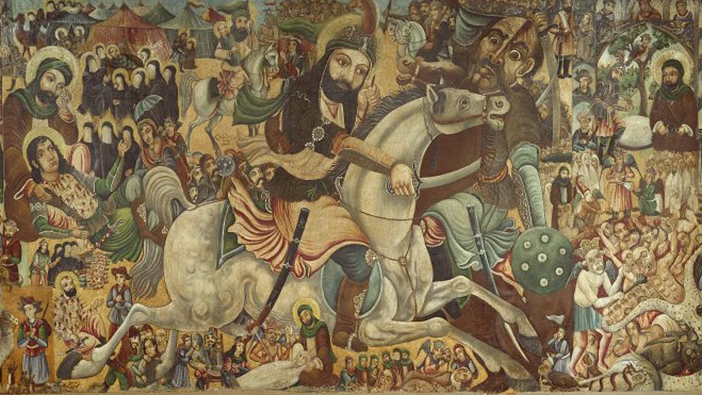 A 19th century painting depicting the battle of Karbala (now in Iraq).