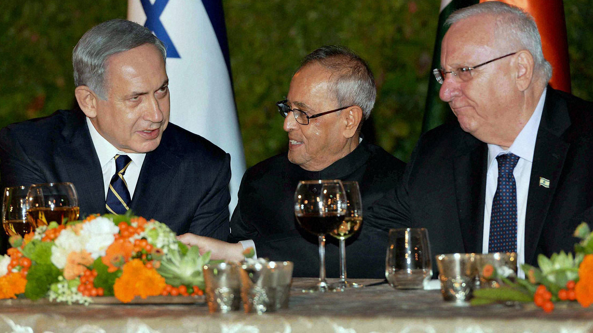 President Pranab Mukherjee along with the Prime Minister of Israel Benjamin Netanyahu (L), October 15, 2015. (Photo: PTI)