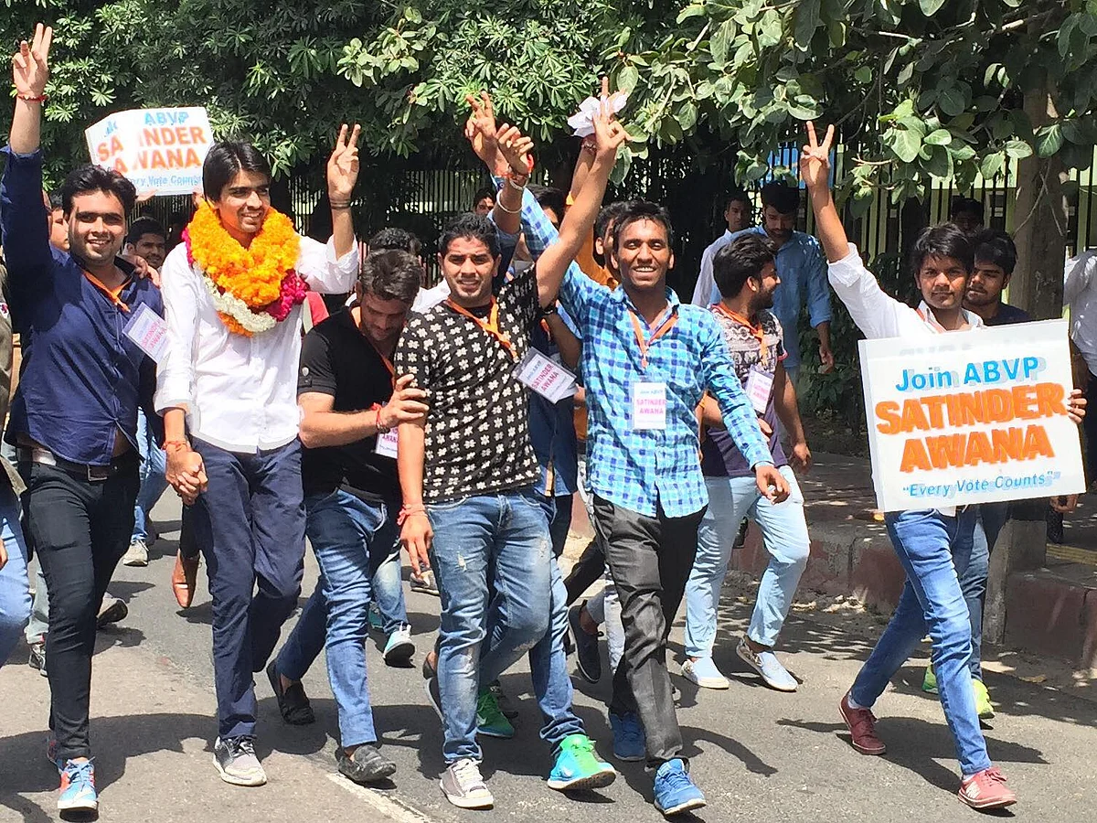 Satender Awana, campaigning during the 2015 DUSU elections. (Photo: Facebook/<a href="https://www.facebook.com/satender.choudhari">Satender Awana Abvp II</a>)