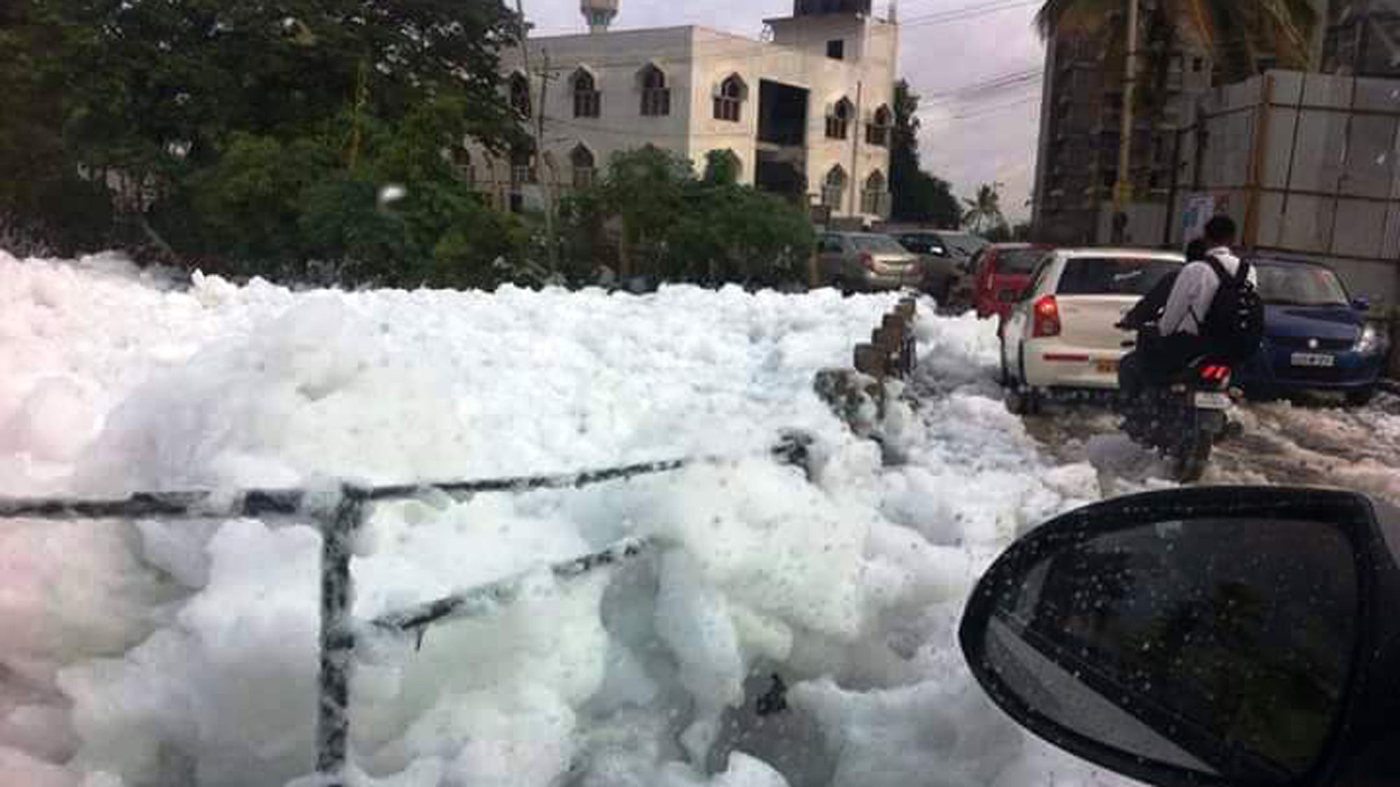 Bellandur Lake spewing froth. (Photo courtesy: The News Minute)