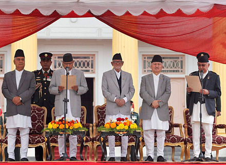 KP Oli was sworn in as Nepal’s 38th PM, a day after he was elected in Parliament with support from smaller parties.