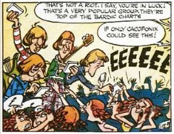 The Beatles as the Four Blonde Mopheads (Courtesy: <a href="http://www.everythingasterix.com/news-and-views-content/2015/3/4/the-24-best-cameos-in-asterix-part-1">www.everythingasterix.com</a>)