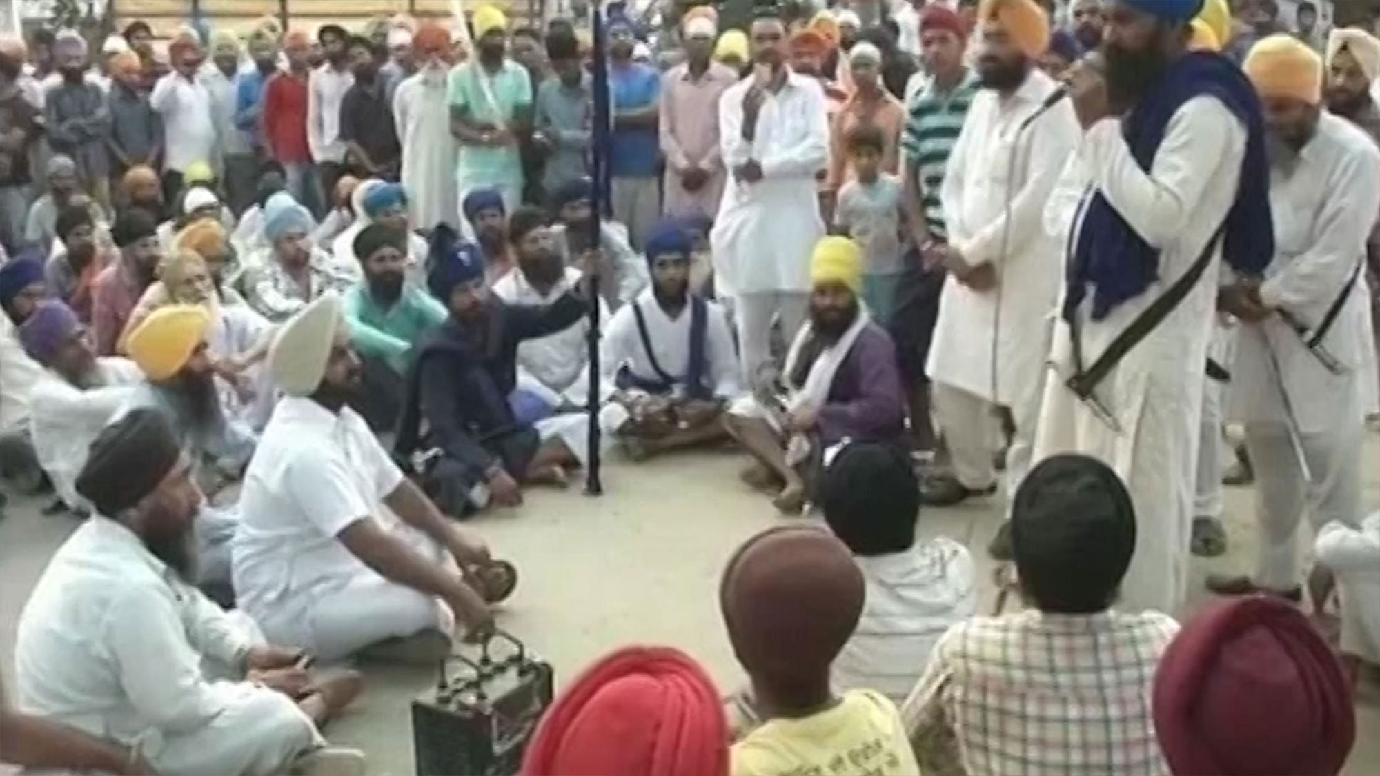 Sikh groups staged protests in Tarn Taran in Punjab after miscreants desecrated the Guru Granth Sahib on Friday. (Photo: ANI screengrab)