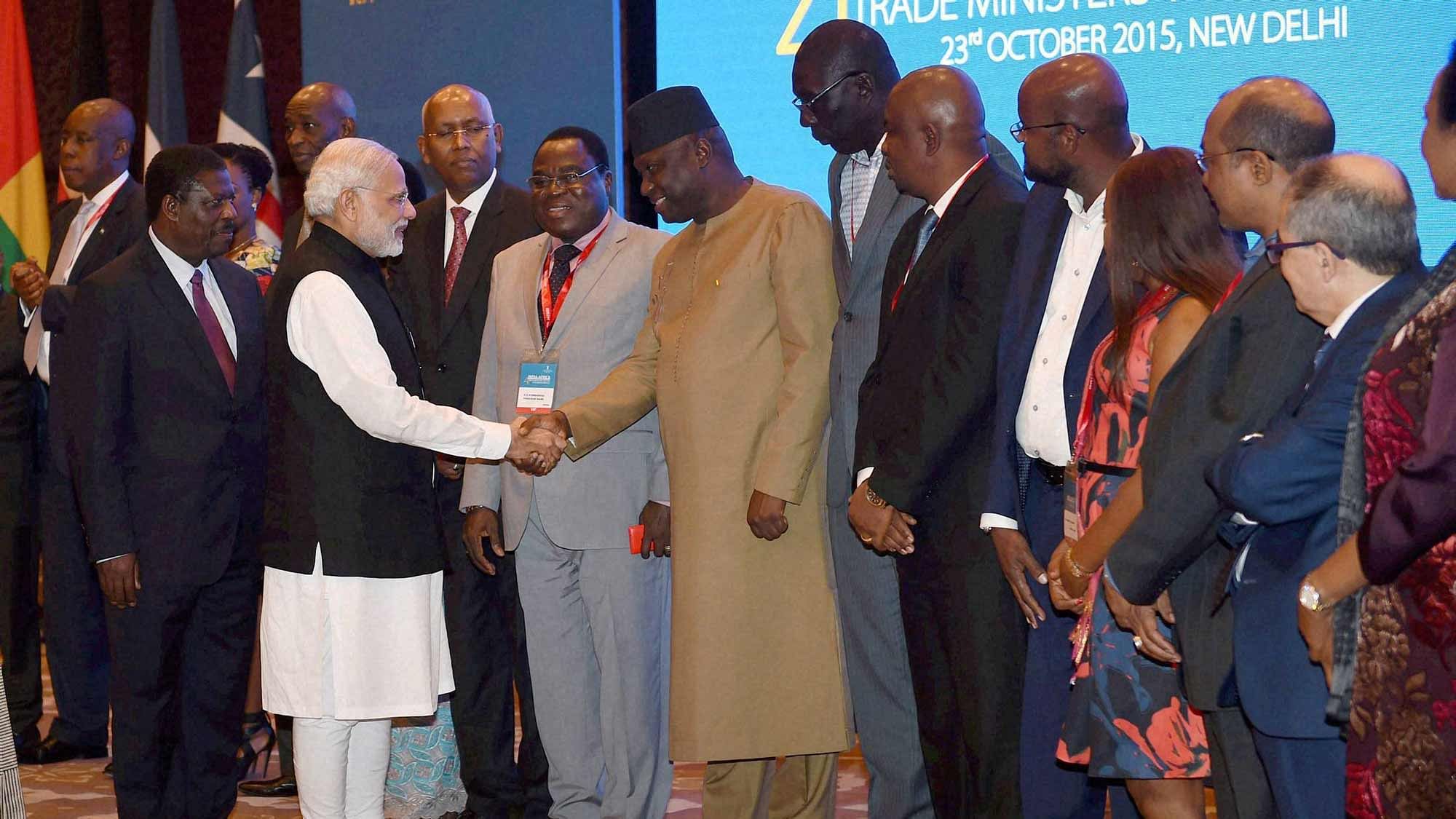 Prime Minister Modi meets delegates of African countries at the India-Africa Trade Ministers’ Meeting in New Delhi. (Photo: PTI)