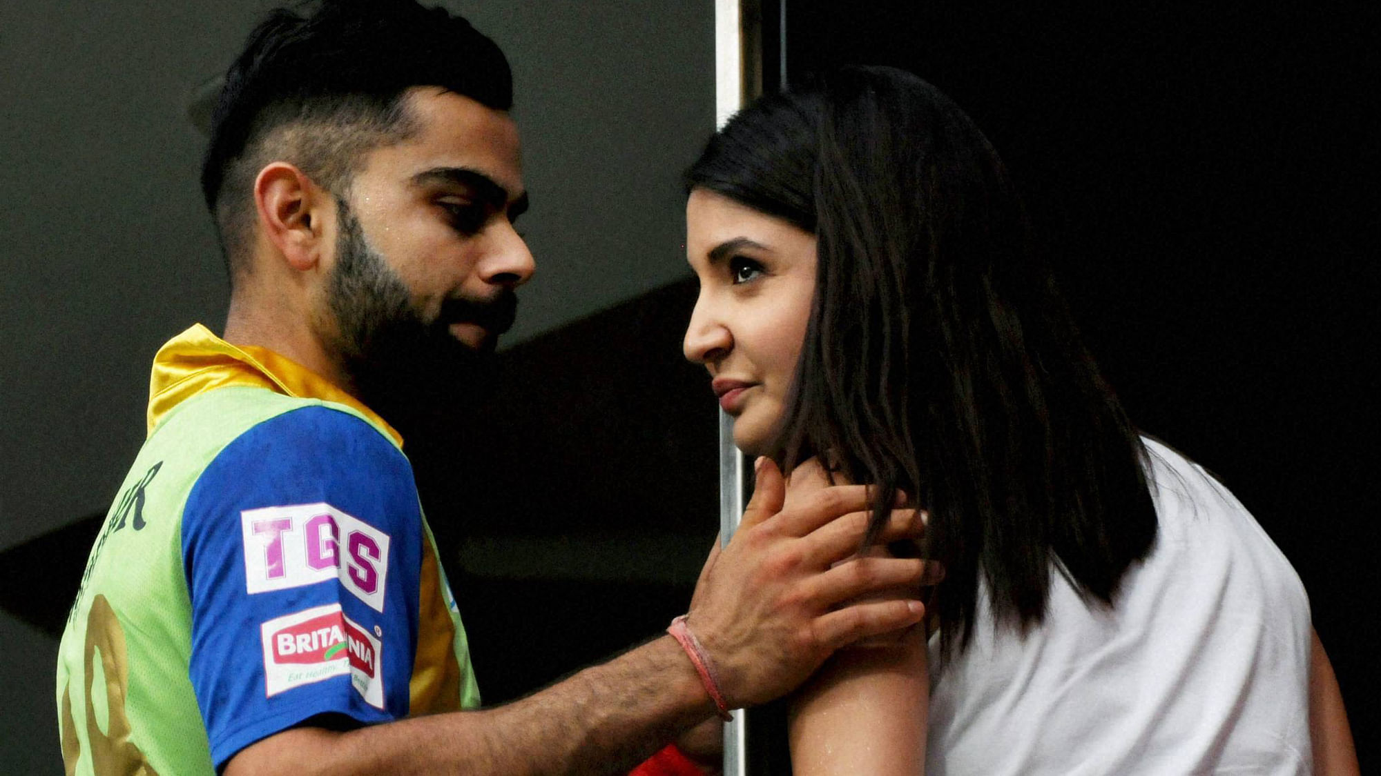 Virat Kohli catches up with girlfriend Anushka Sharma during an IPL game in Bangalore (Photo: PTI/BCCI)