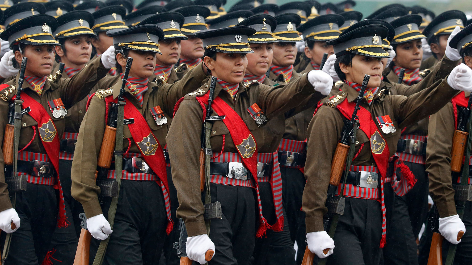 An all female military contingent marches in the Republic Day parade in New Delhi on January 26, 2015. (Photo: Reuters)