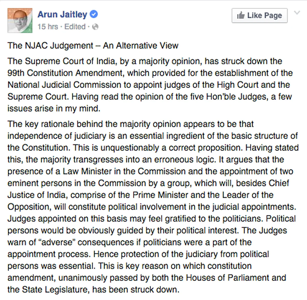 (Photo: <a href="https://www.facebook.com/ArunJaitley/posts/418492815005939">Arun Jaitley’s Facebook Post</a>)