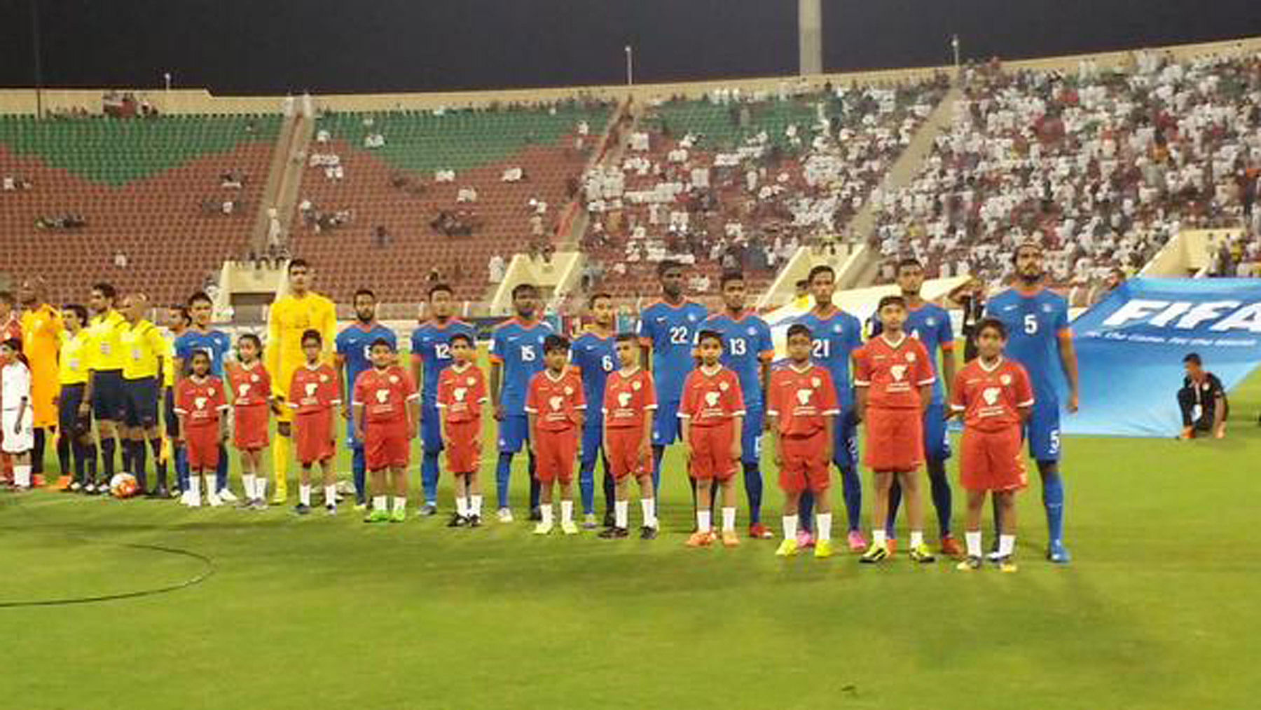 The Indian football team in Muscat. (Photo: <a href="https://twitter.com/AiffMedia/status/653945650309111809">Twitter.com/AIFFMedia</a>)