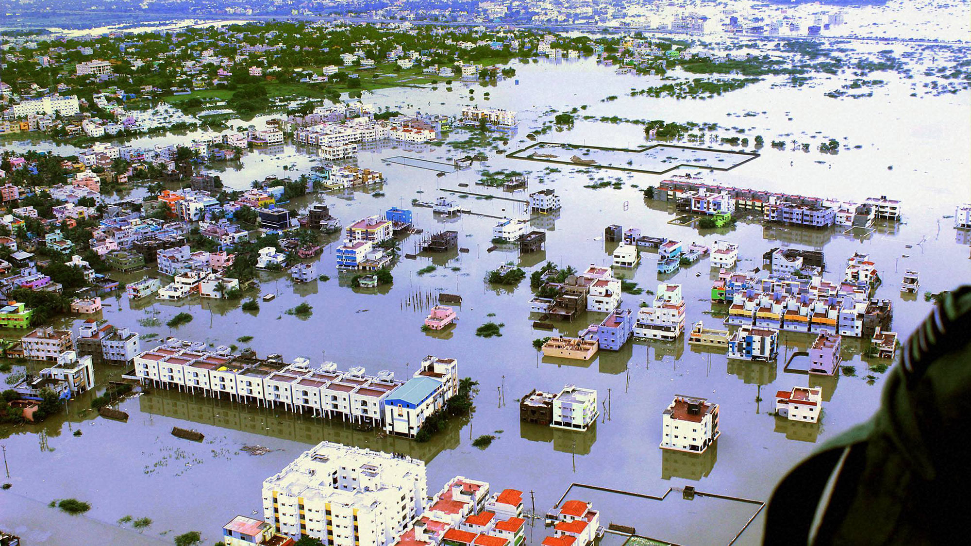 An aerial view of flood affected areas of Kanchipuram District on the outskirts of Chennai on Monday. (Photo: PTI)