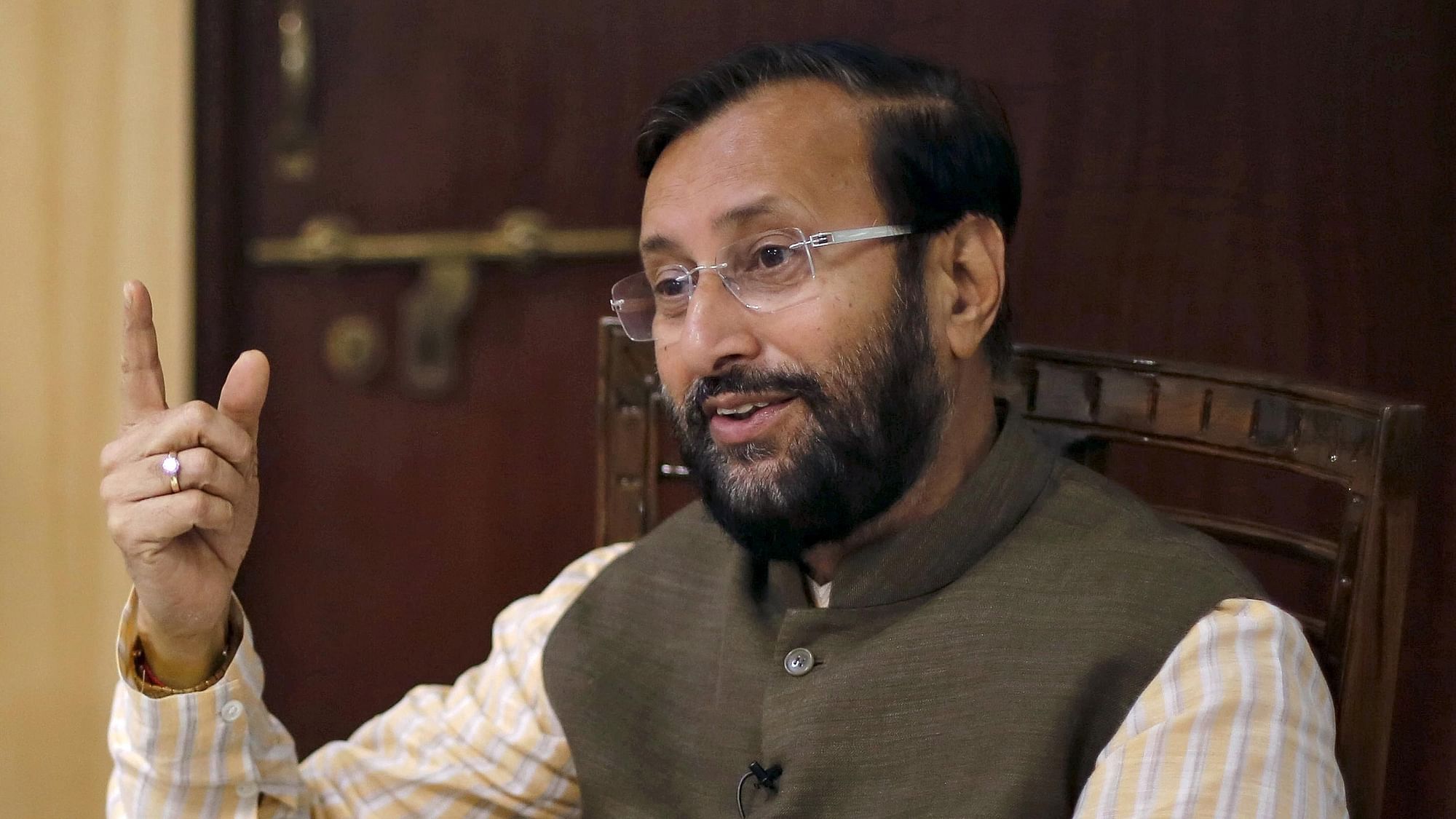 Union Environment Minister Prakash Javadekar speaks during an interview in his office in New Delhi. (Photo: Reuters)