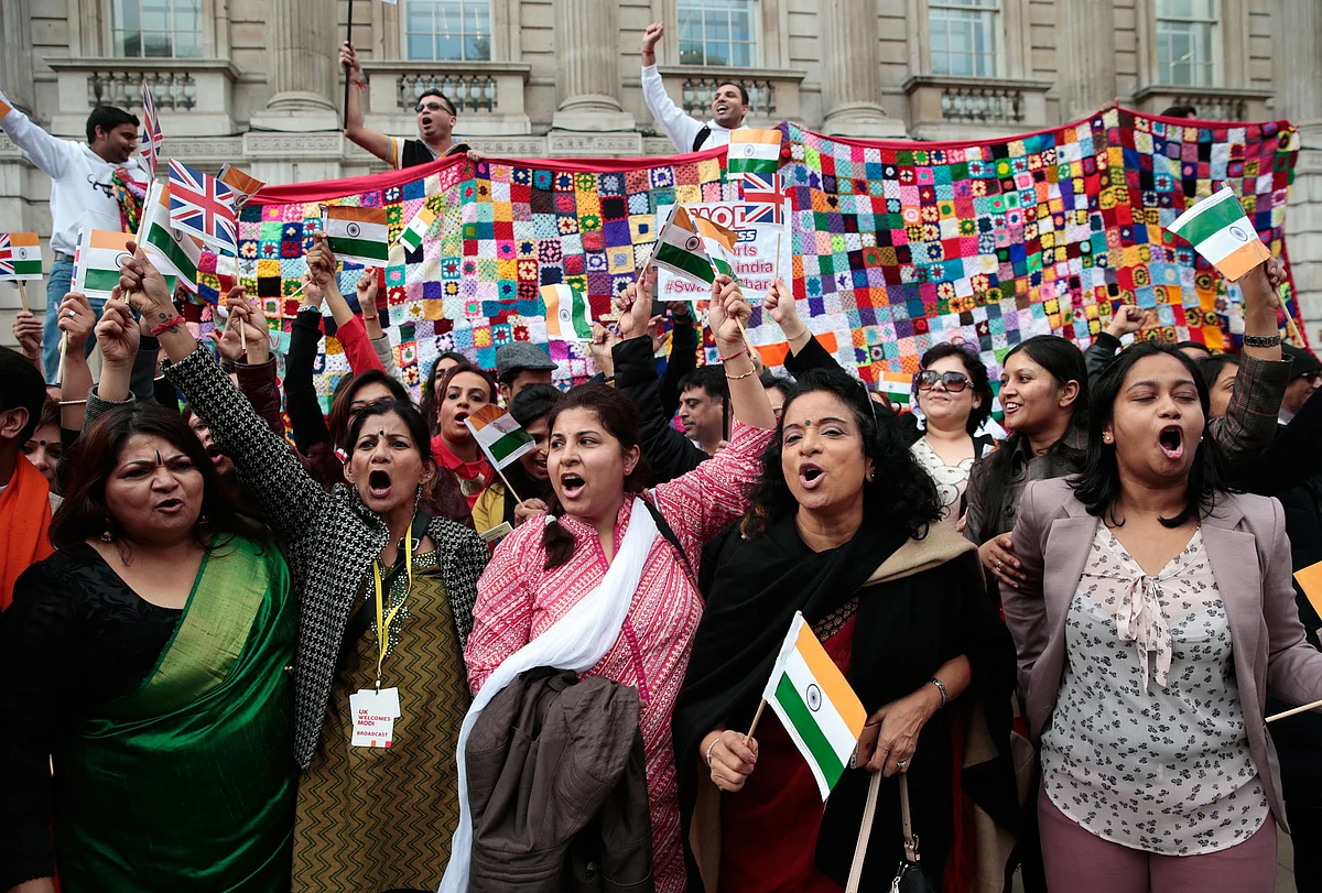 Supporters of PM Modi at 10 Downing Street. (Photo: Reuters)