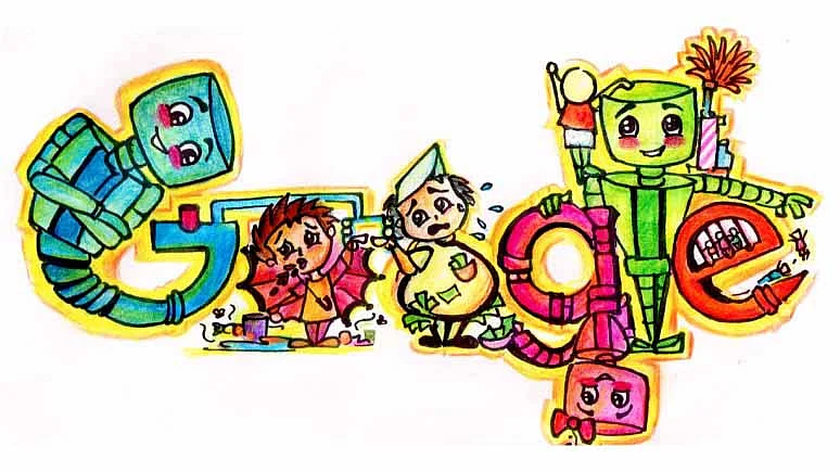 Titled: Robots - to transform India. (Photo: <a href="http://www.google.co.in/doodle4google/gallery.html#g=g3">Google</a>) 