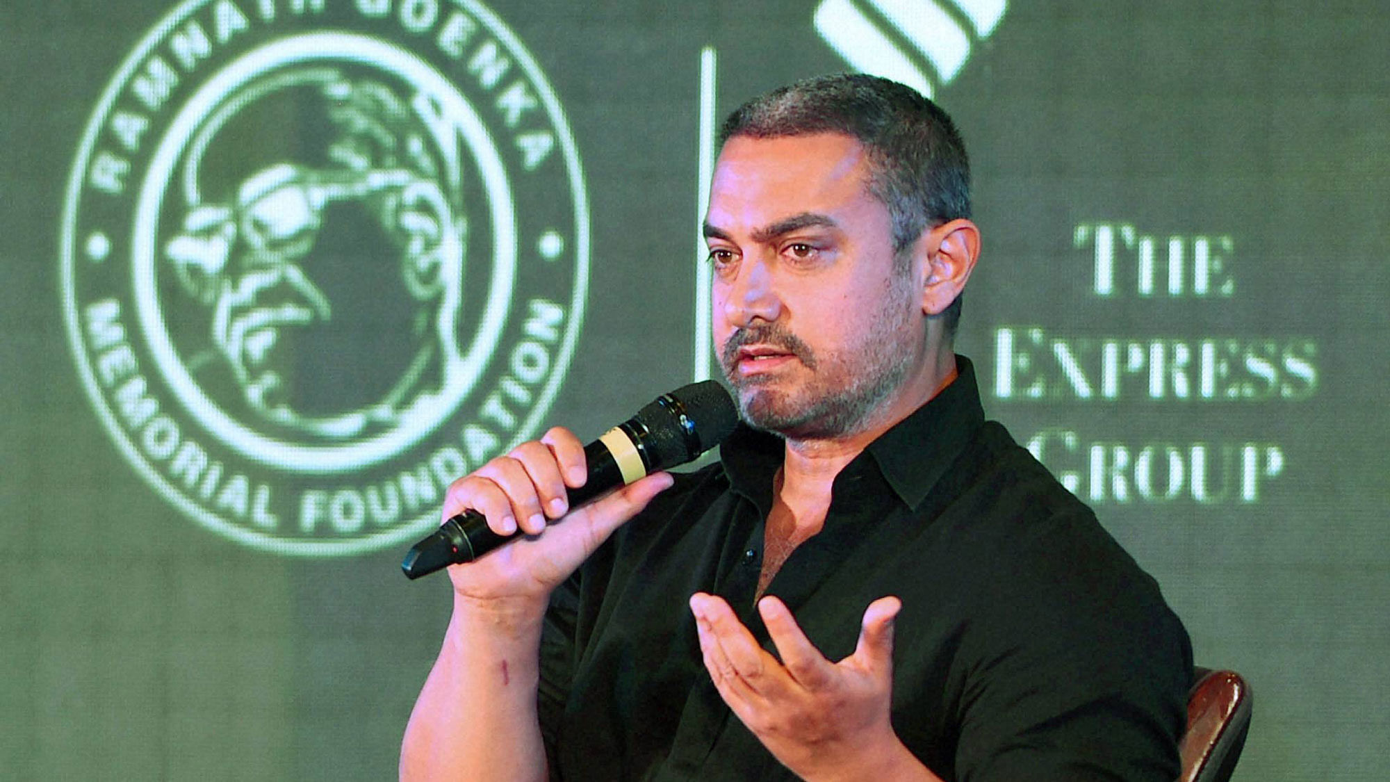 Actor Aamir Khan speaks at the 8th edition of the Ramnath Goenka Excellence in Journalism Awards in New Delhi on November 23. (Photo: PTI)