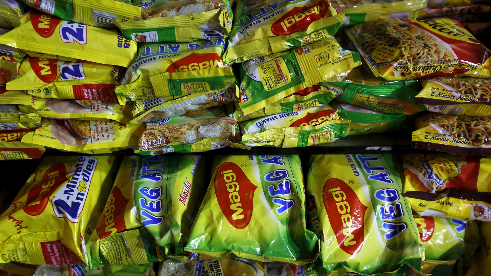 Packets of Nestle’s Maggi instant noodles seen on display at a grocery store in Mumbai, India. (Photo: Reuters) 
