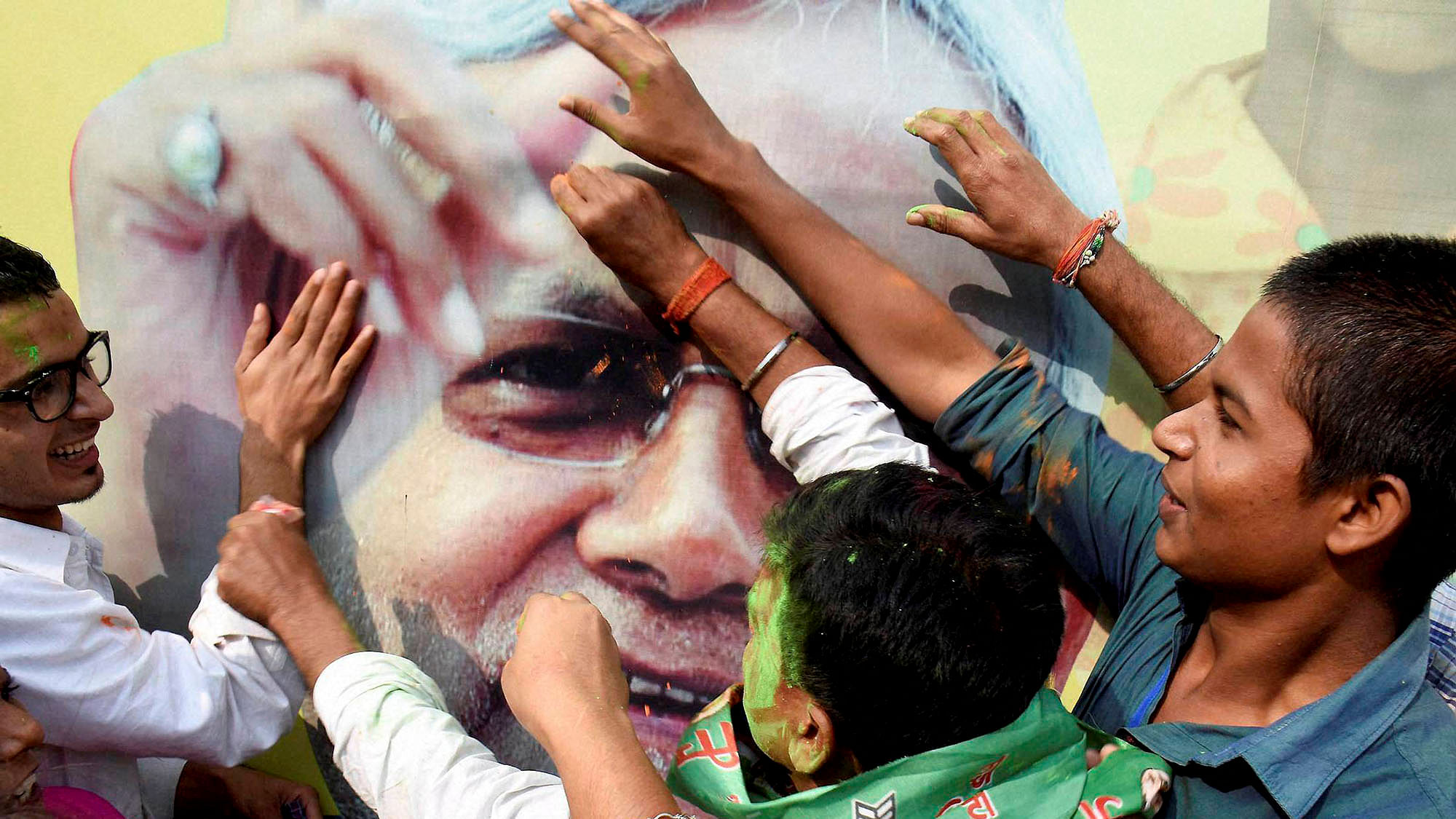 People celebrate the Mahagathbandhan’s victory in the Bihar assembly elections. (Photo: PTI)   