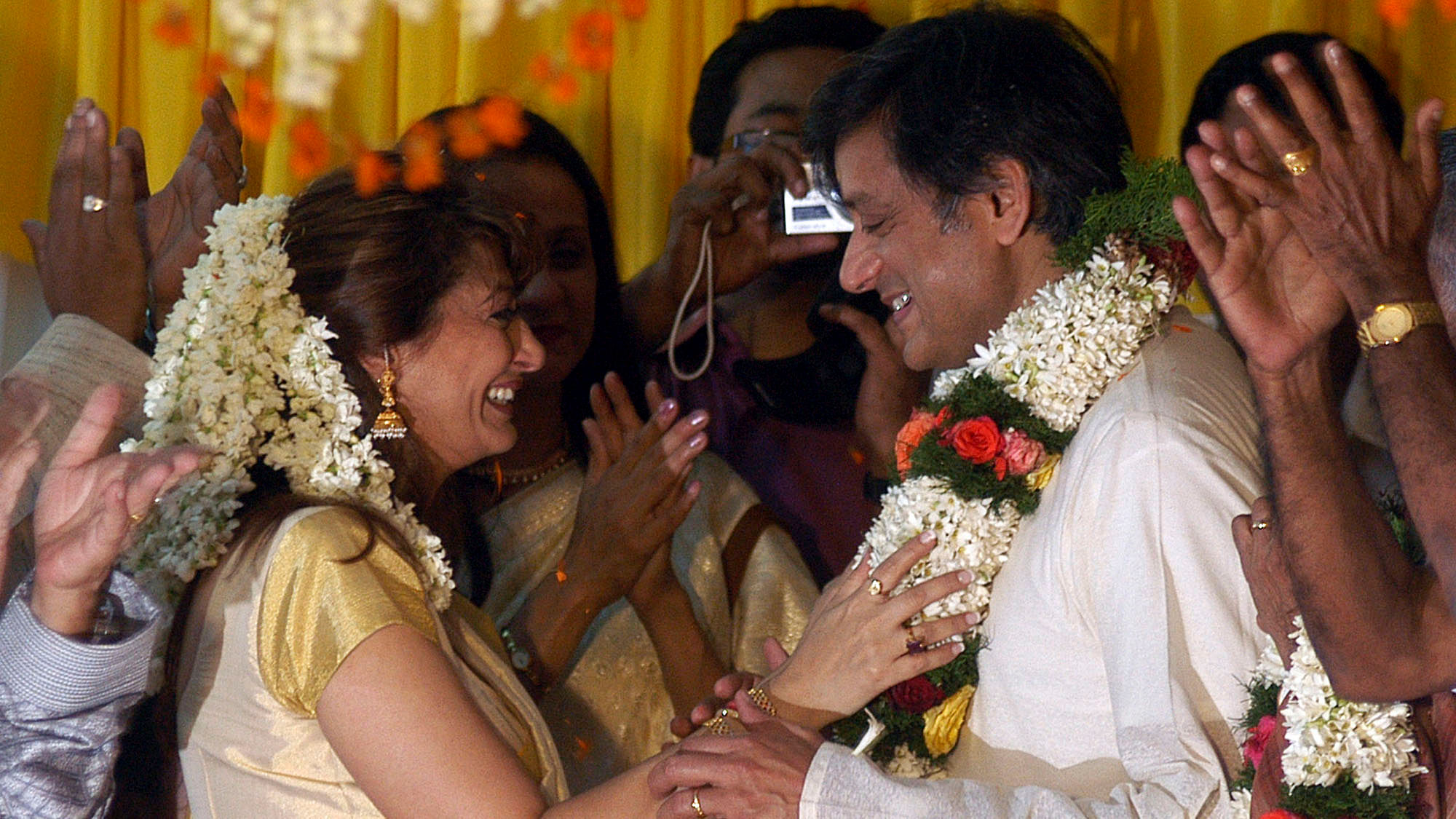 Sunanda Puskhar and her husband Shashi Tharoor during their wedding ceremony in Kerala.