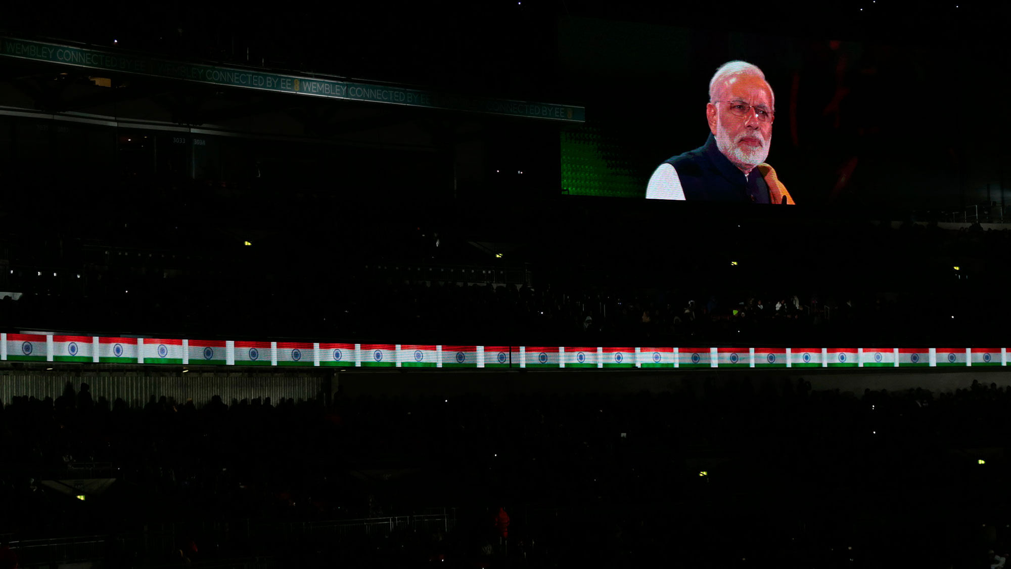 Modi speaks to Indians in UK at London’s Wembley stadium. (Photo: Reuters)