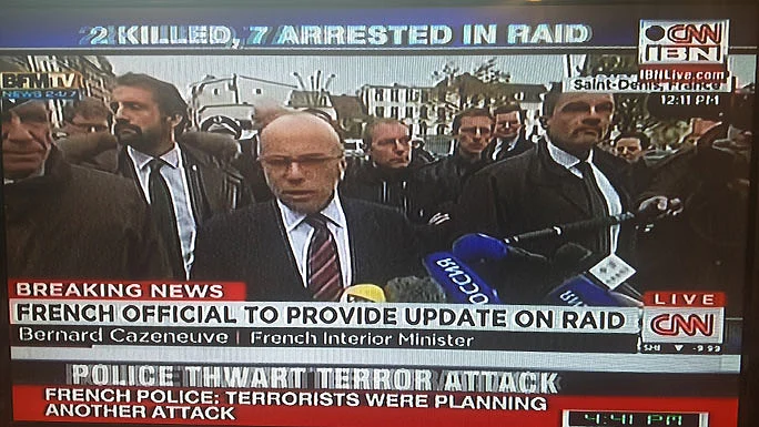 French official addresses the media after Saint Denis siege.(Screebgrab Courtesy: CNN-IBN) 