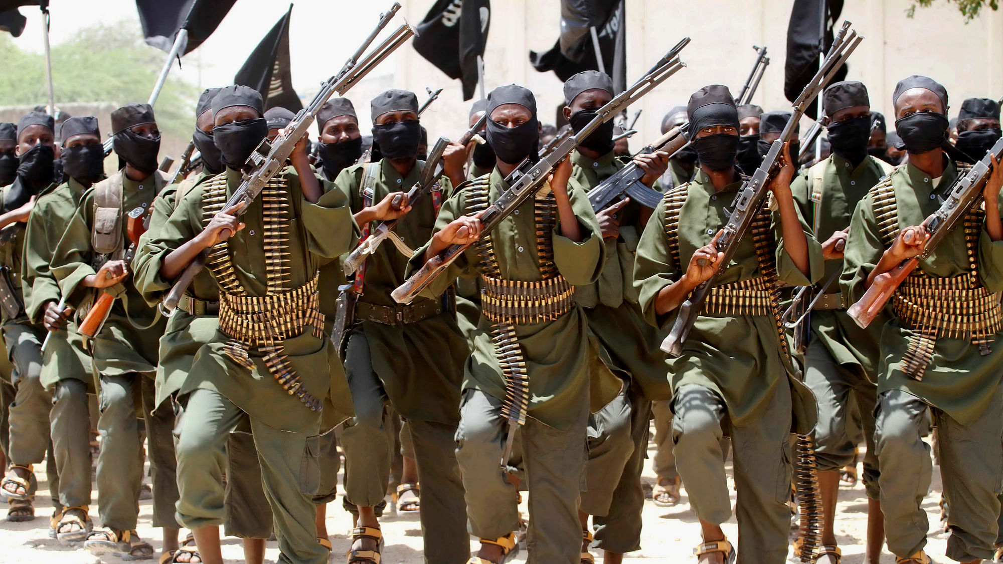 Recruits belonging to Somalia’s al-Qaeda-linked al Shabaab rebel group march during a passing out parade at a military training base in Afgoye, west of the capital Mogadishu in 2011. (File Photo: Reuters)