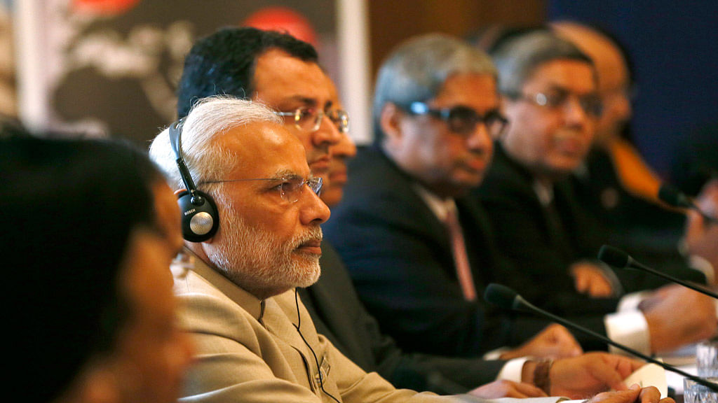 Indian Prime Minister Narendra Modi takes part in the CEO Forum at 10 Downing Street, London. (Photo: Reuters)  &nbsp;