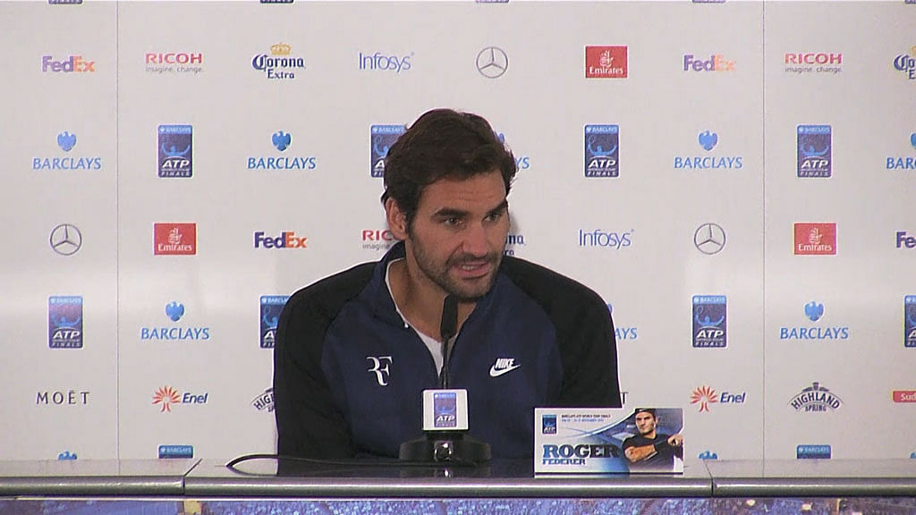 Roger Federer at the press conference after the ATP World Tour Finals on Sunday. (Photo: AP/SNTV)