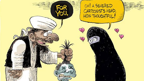 A cartoon published after the Charlie Hebdo shooting in Paris. (Photo Courtesy: Twitter/<a href="https://twitter.com/search?vertical=default&amp;q=%40nxrrydivxs&amp;src=typd">@nxrrydivxs</a>)