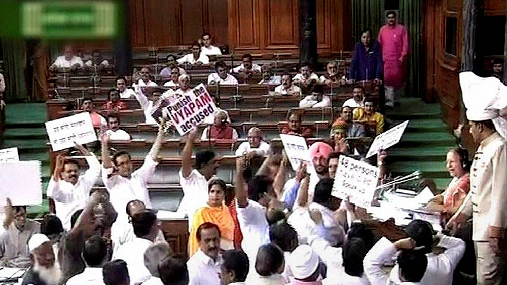 Opposition members in the Lok Sabha during the Monsoon Session of parliament. (Photo: PTI) 