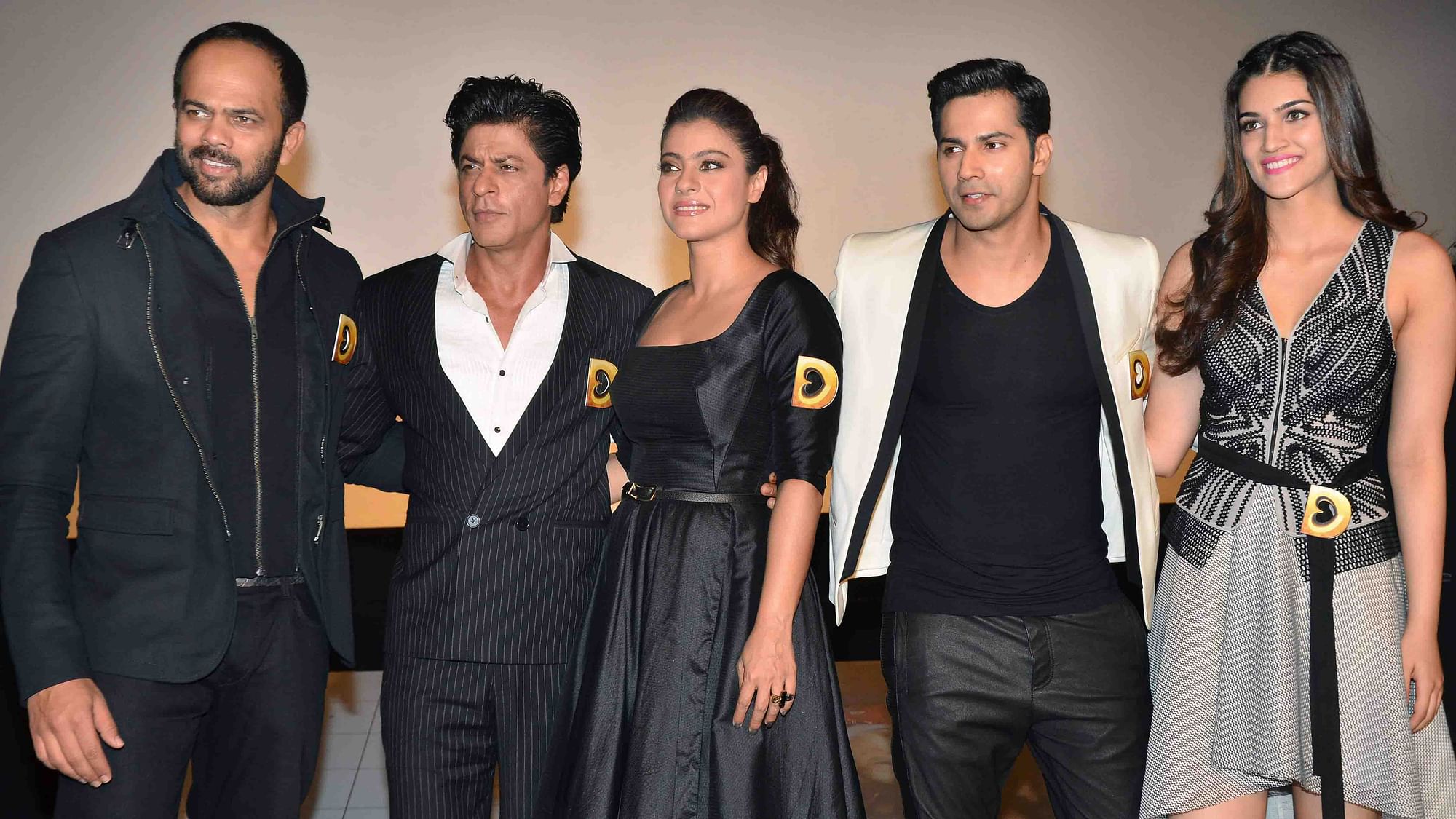 Rohit Shetty, Shah Rukh Khan, Kajol, Varun Dhawan and Kriti Sanon at the trailer launch of <i>Dilwale</i> (Photo: Red Chillies Entertainment)