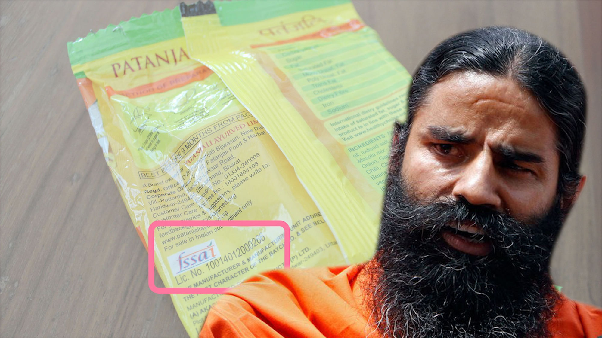 Yoga guru Ramdev claims Patanjali noodles are approved by FSSAI. (Photo: <b>The Quint</b>)