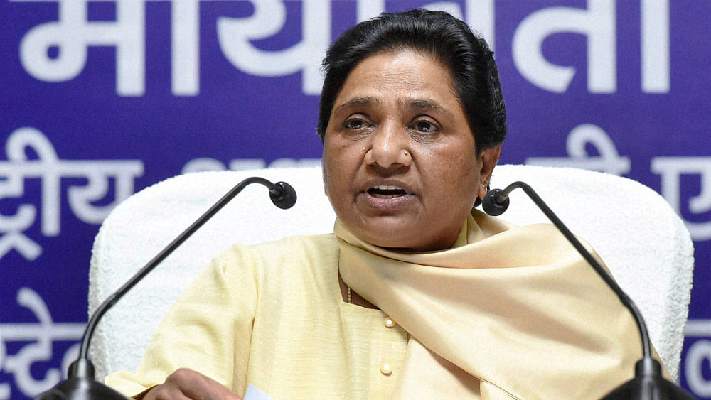 BSP supremo Mayawati addressing a press conference in Lucknow on Saturday. (Photo: PTI)