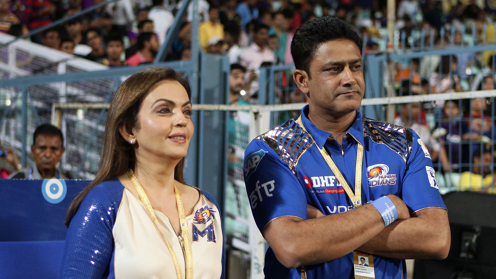 Mrs Nita Ambani and Anil Kumble during match 1 of the Pepsi IPL 2015. (Ron Gaunt / SPORTZPICS / IPL)