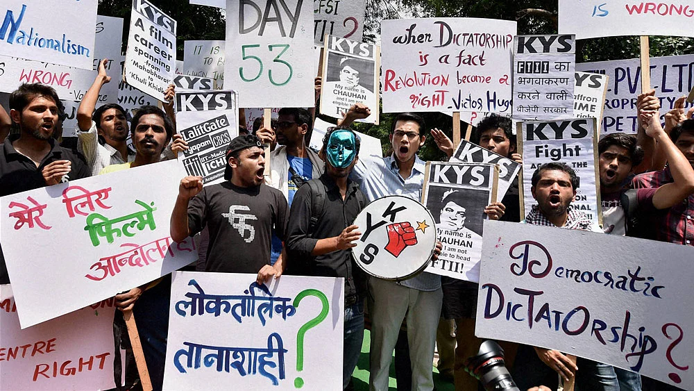 A file picture of students protesting at the Film and Television Institute of India (FTII). (Photo: PTI)