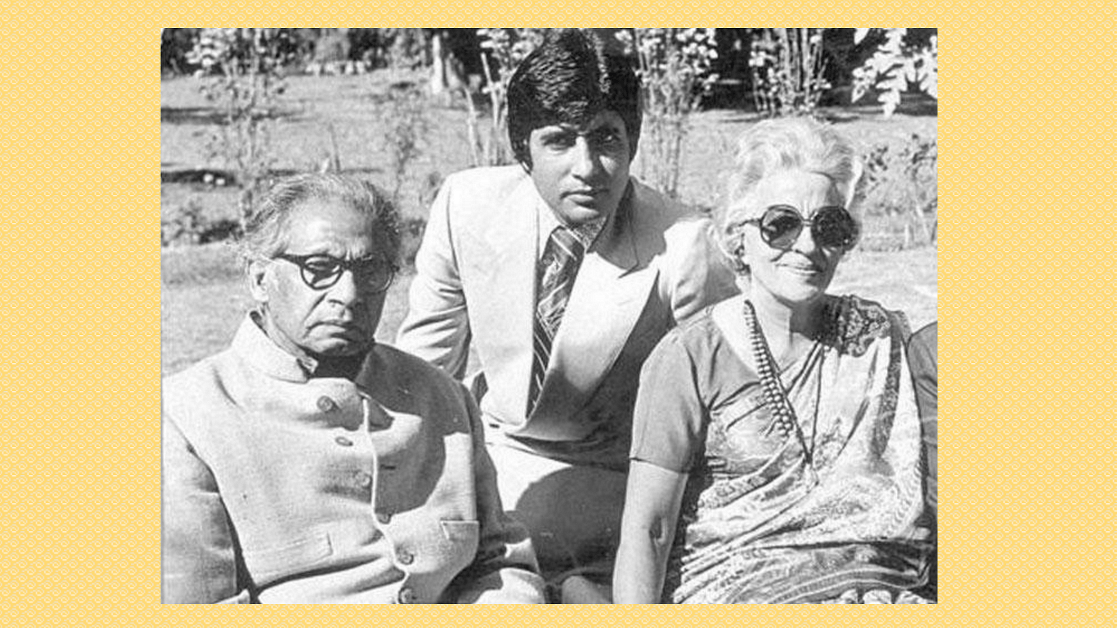 Harivansh Rai Bachchan with his wife Teji and son Amitabh Bachchan.