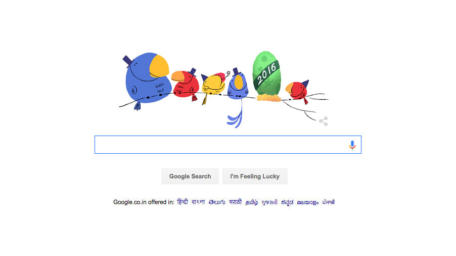 Google Doodle marks the arrival of a new year. (Photo courtesy: <a href="https://www.google.co.in/webhp?hl=en&amp;ei=gJuEVtP7KsOZuQSy44S4DQ">Google.com</a>) 