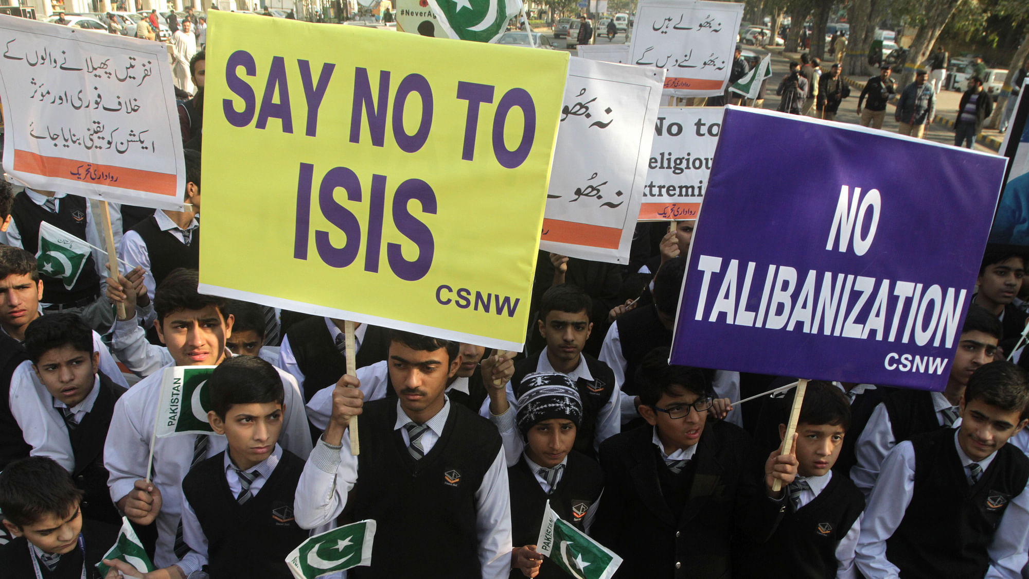 Pakistani students rally in Lahore to condemn  terror attack on  Peshawar Army Public School on December 16 last year. (Photo: AP)