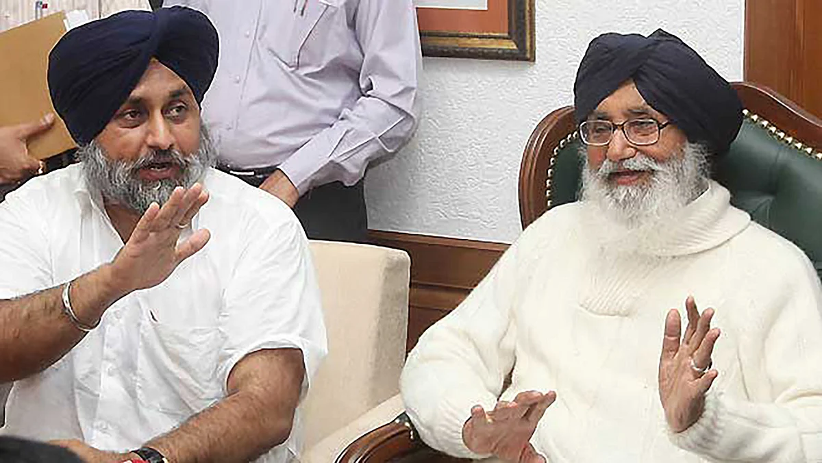 Deputy CM Sukhbir Badal (left) and Chief Minister Parkash Singh Badal. (Photo: PTI)