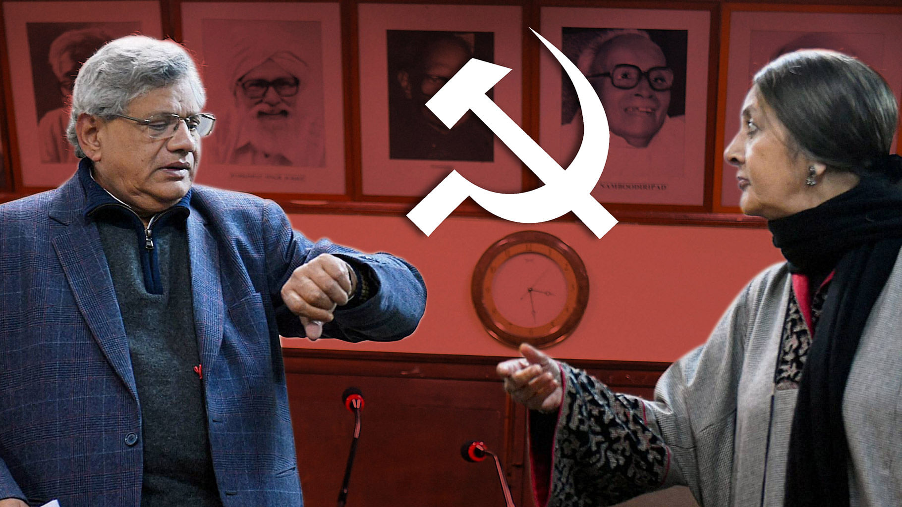 CPI(M) General Secretary Sitaram Yechury and party leader Brinda Karat. (Photo: Rahul Gupta/<b>The Quint</b>) 