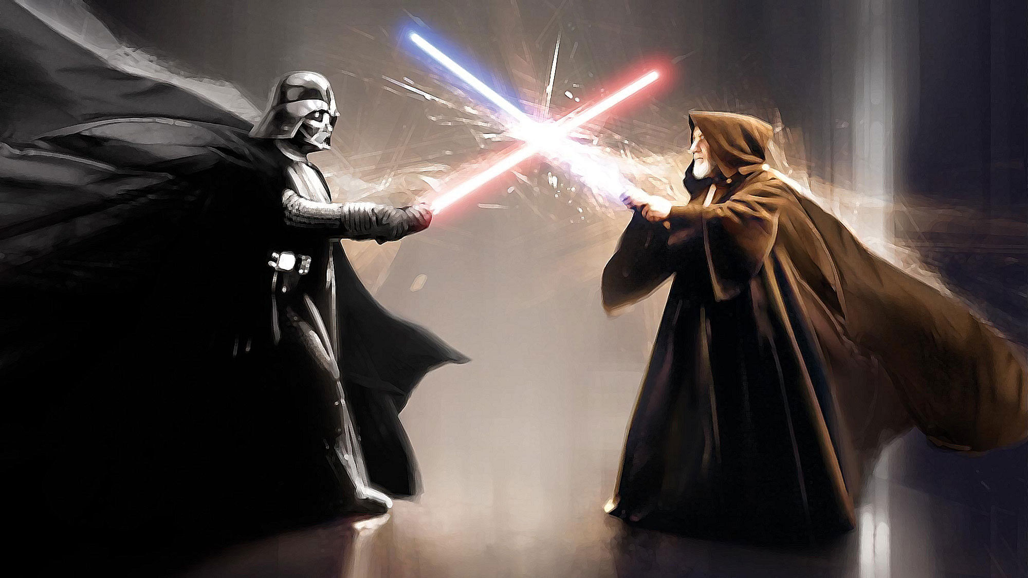 Lightsaber battles are epic in Star Wars movies. (Photo Courtesy: <a href="http://www.wallpaperup.com/40231/Darth_Vader_Obi_Wan_Kenobi_movies_star_wars_sci-fi_weapons_lightsaber_battle_video_games.html">WallpapaerUP</a>)