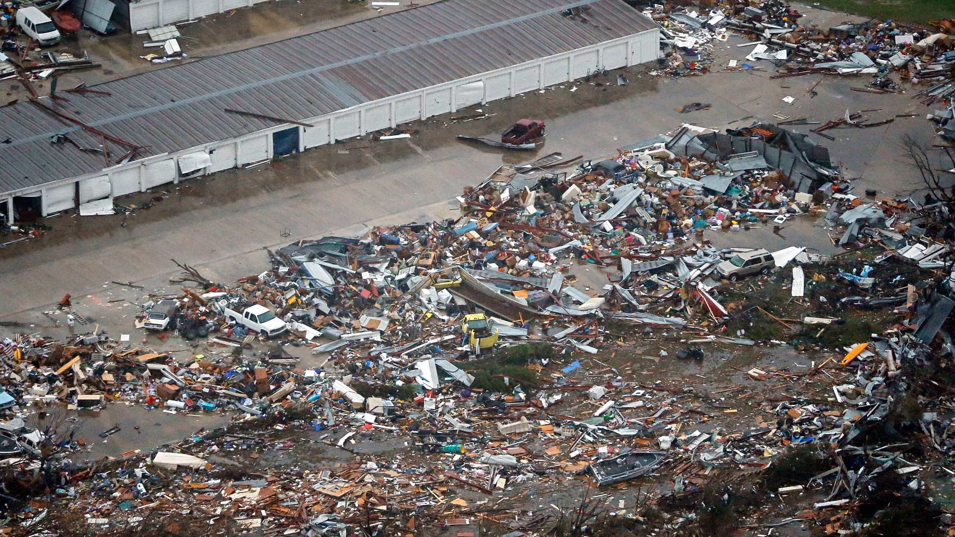 The remains of a storage facility after Saturday’s tornado hit Garland, Texas. (Photo: AP) 
