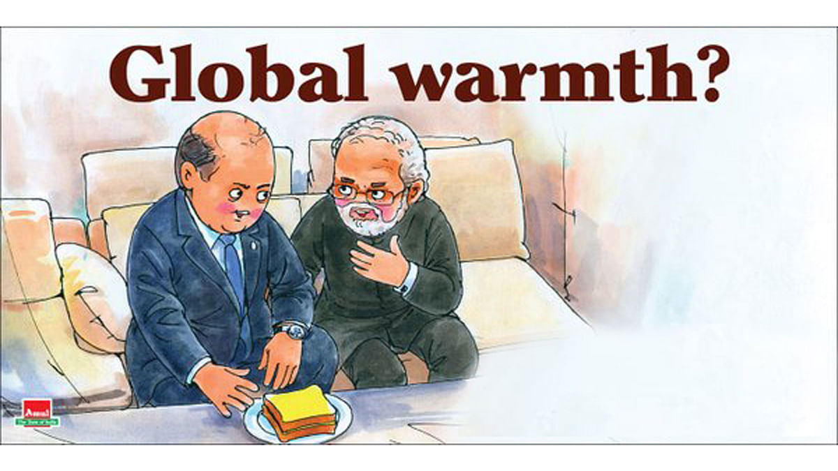 “Global Warmth?” asks Amul in its Cartoon on Modi-Sharif Meet