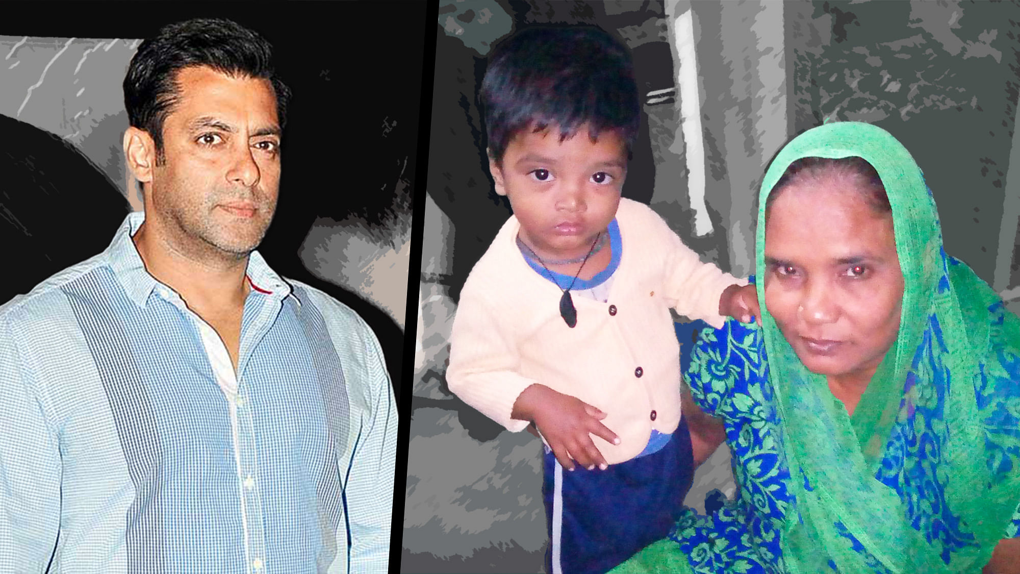 Salman Khan (left) and the victim’s wife, Begum Jahan, with her grandchild (right). (Photo: Puja Changoiwala/<b>The Quint</b>)