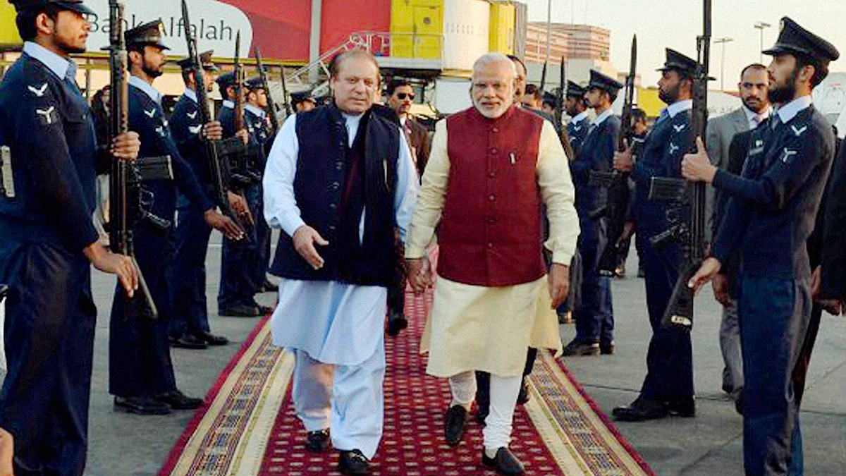 Narendra Modi and Nawaz Sharif seen during the former’s December visit to Pakistan. (Photo: PTI)