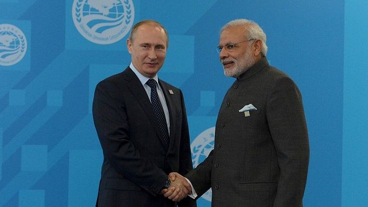 Russian President Vladimir Putin with Prime Minister Narendra Modi during the Shanghai Cooperation Organisation summit in Ufa, Russia, July 10, 2015. (Photo: Reuters)<a href="http://www.thequint.com/section/Opinion"></a>