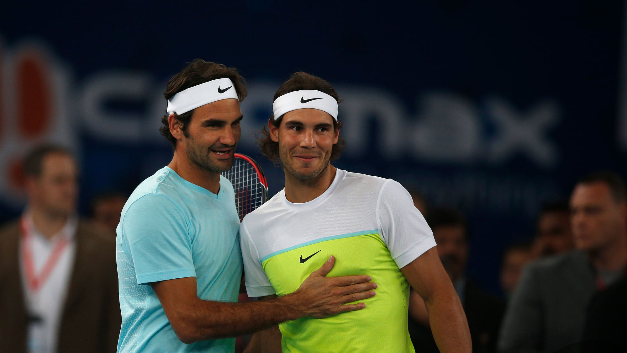 Roger Federer and Rafael Nadal played against each other for the first time in India. (Photo: AP)