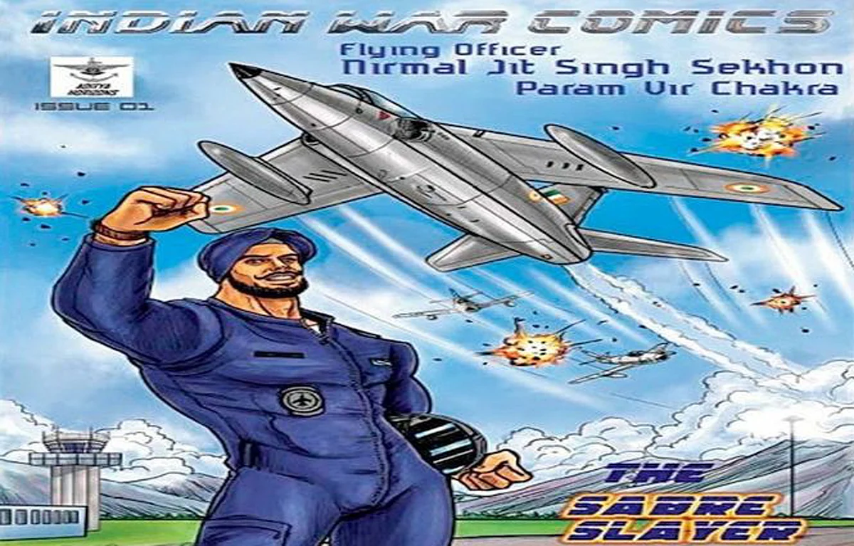 The cover of the issue of Indian War Comics that immortalises Flying Officer Nirmal Jit Singh Sekhon, the IAF’s greatest war hero.