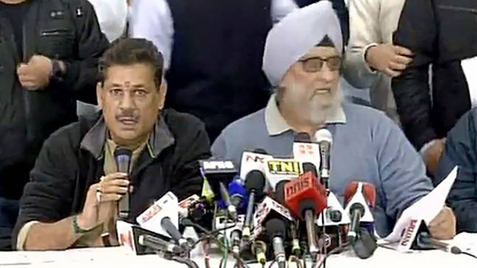Kirti Azad (left) and Bishan Singh Bedi during a press conference on Sunday. (Photo: ANI)